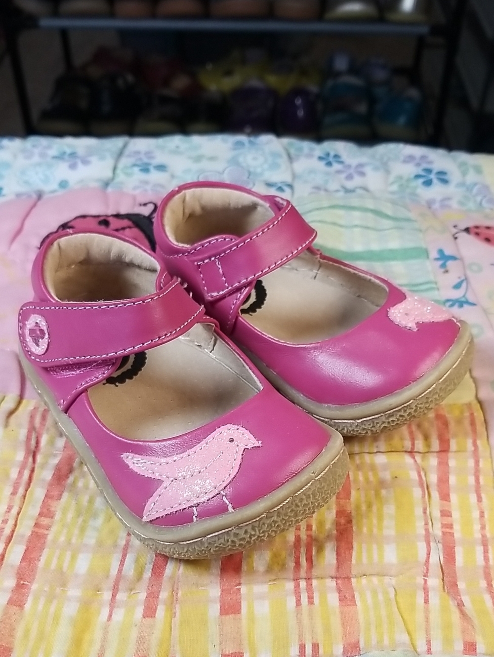 Livie & Luca Pink Mary Janes with Glitter Birds Size 4 Pio Pio